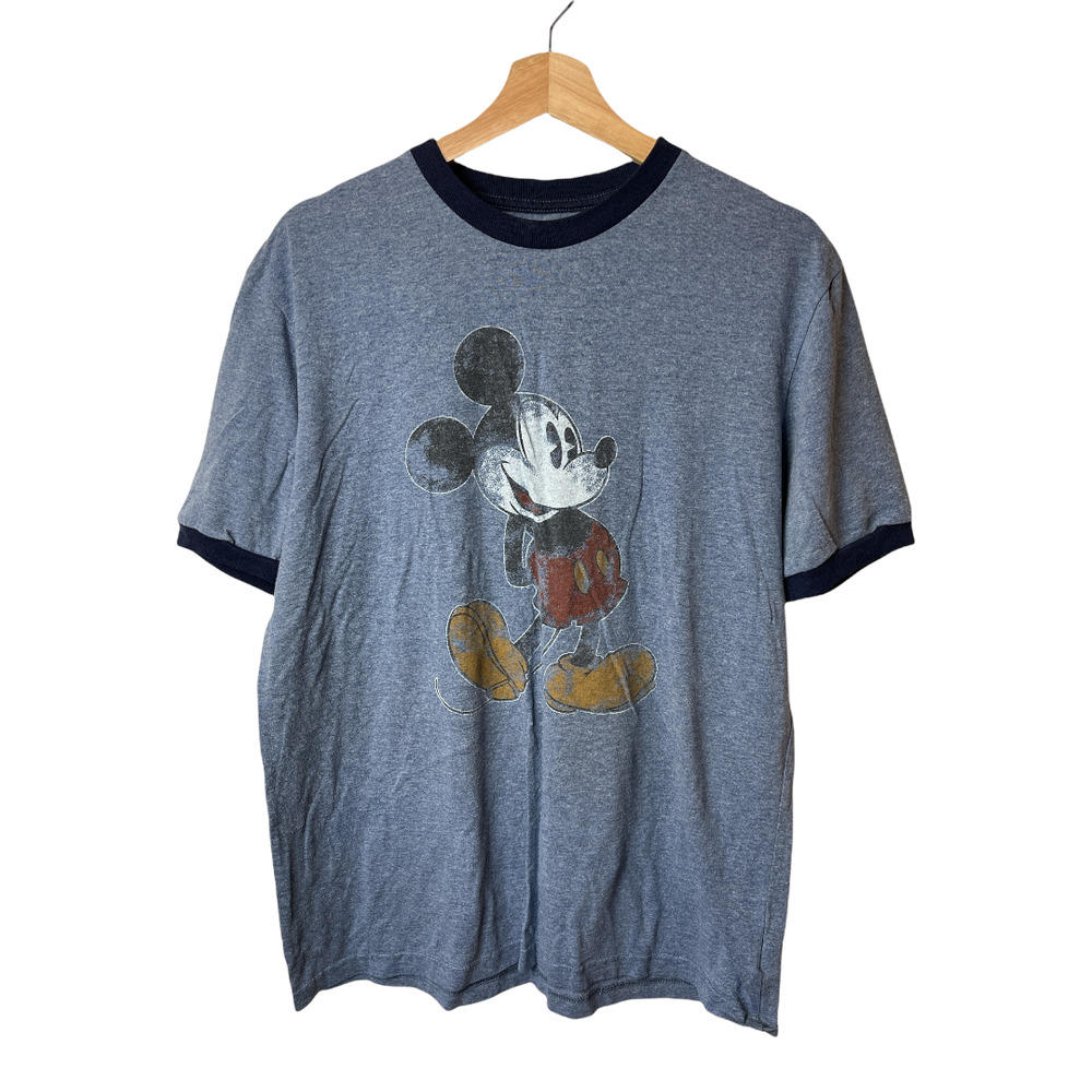 Disney Parks Blue Mickey Mouse Ringer Tee Shirt Men's Size L